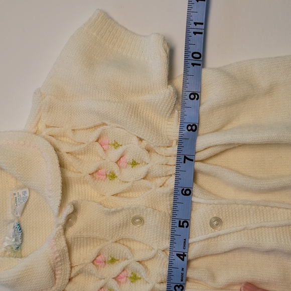 Vintage Miniatures Kids Sweater Dress Cardigan Knit Smocked Floral Flowers Girls - Picture 10 of 12